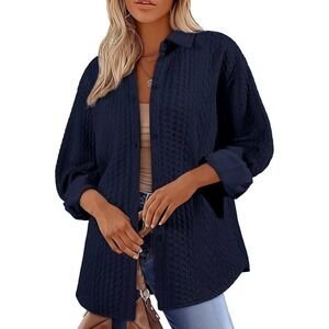 Women's Lantern Sleeve Oversized Knit Shirt Jacket | Button-Down, Cozy & Stylish
